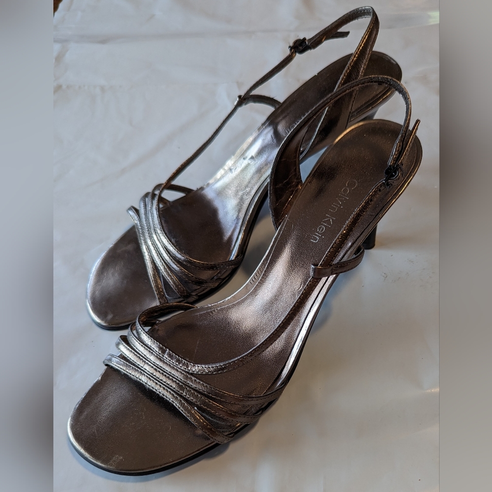 Calvin Klein Strappy Heels, Sandals, Gold, Size 8M